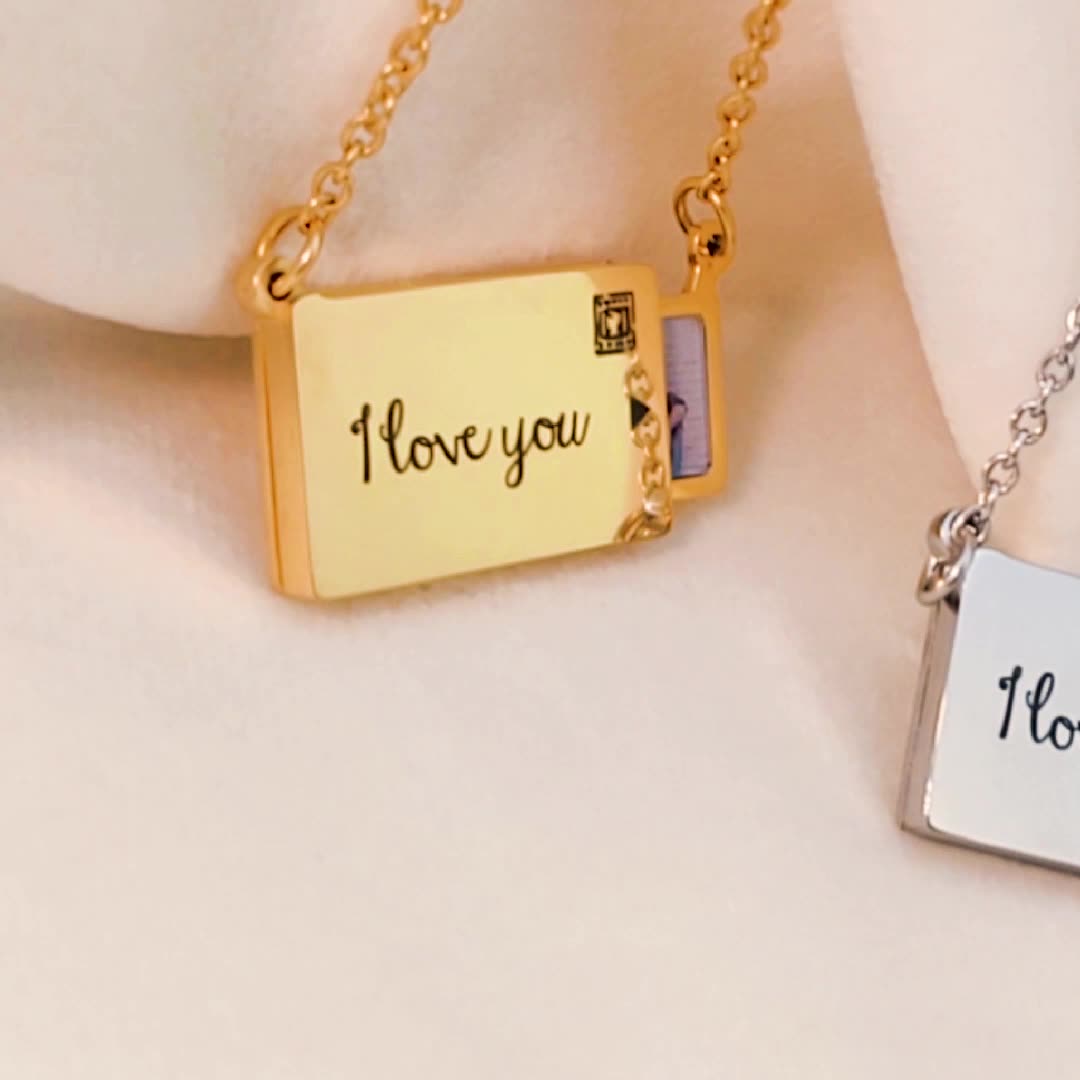 Custom Engraving Photo Envelope Locket Necklace