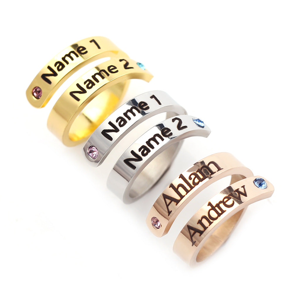 Elegant adjustable custom birthstone name ring
