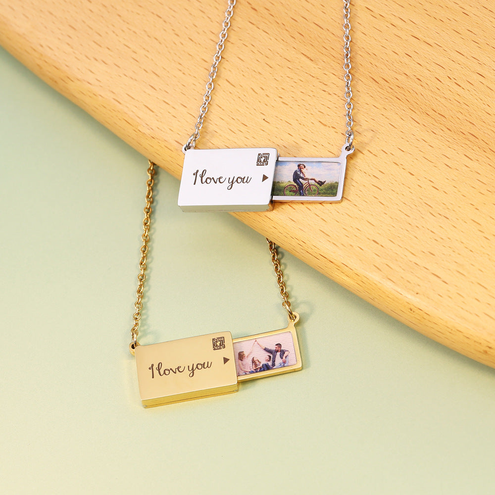 Custom Engraving Photo Envelope Locket Necklace