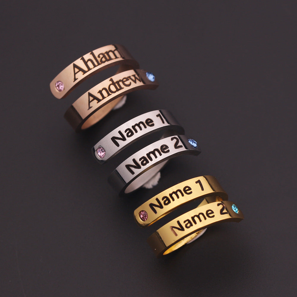 Elegant adjustable custom birthstone name ring