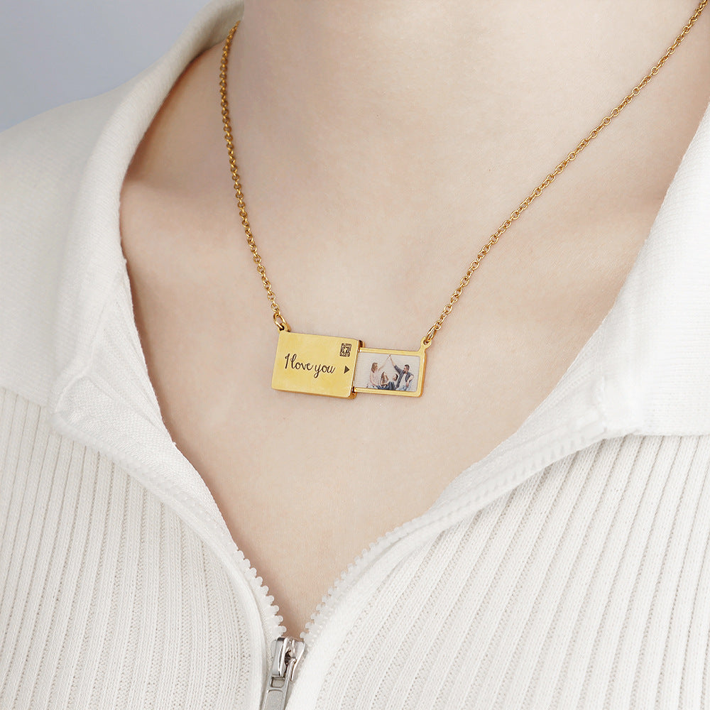 Custom Engraving Photo Envelope Locket Necklace