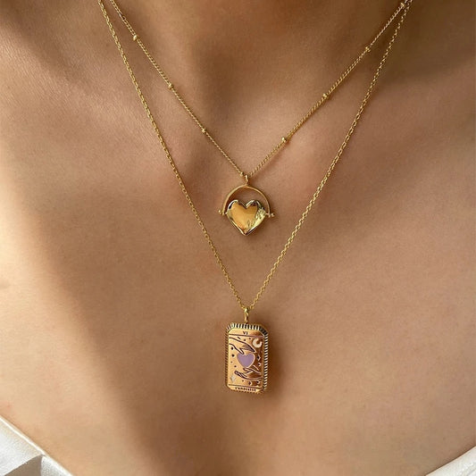 Tarot Card 18K Gold With Enamel Waterproof Necklace