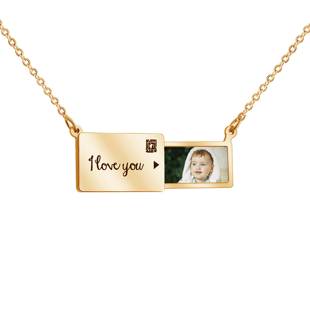 Custom Engraving Photo Envelope Locket Necklace