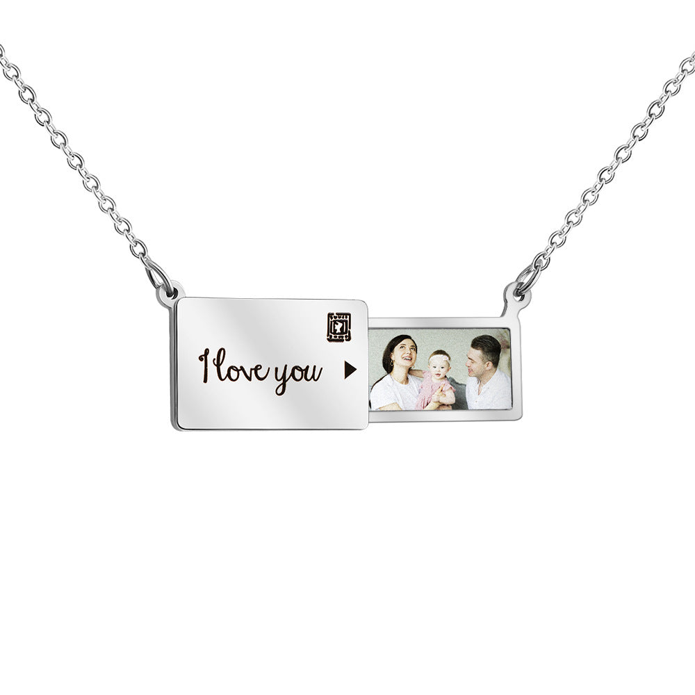 Custom Engraving Photo Envelope Locket Necklace
