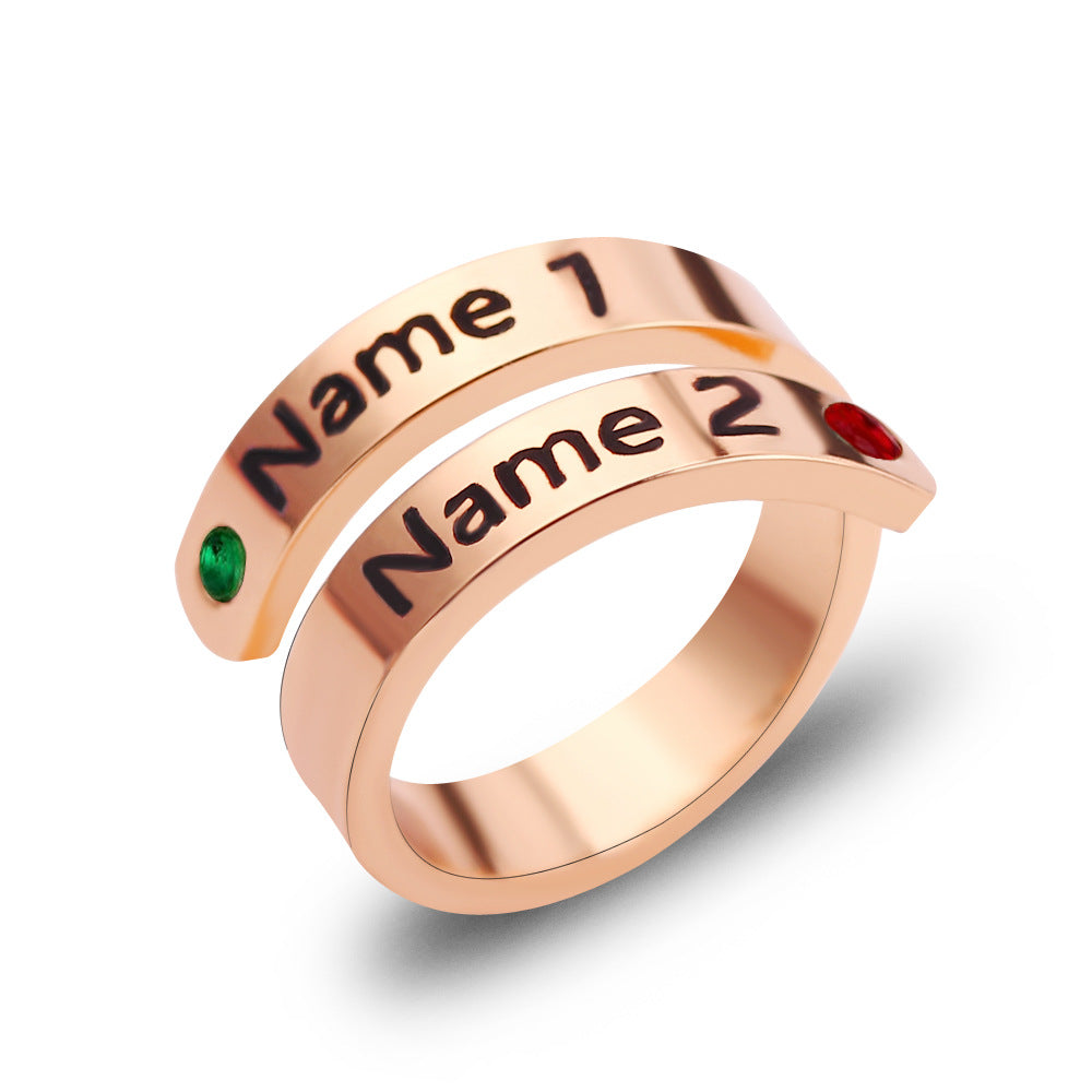 Elegant adjustable custom birthstone name ring