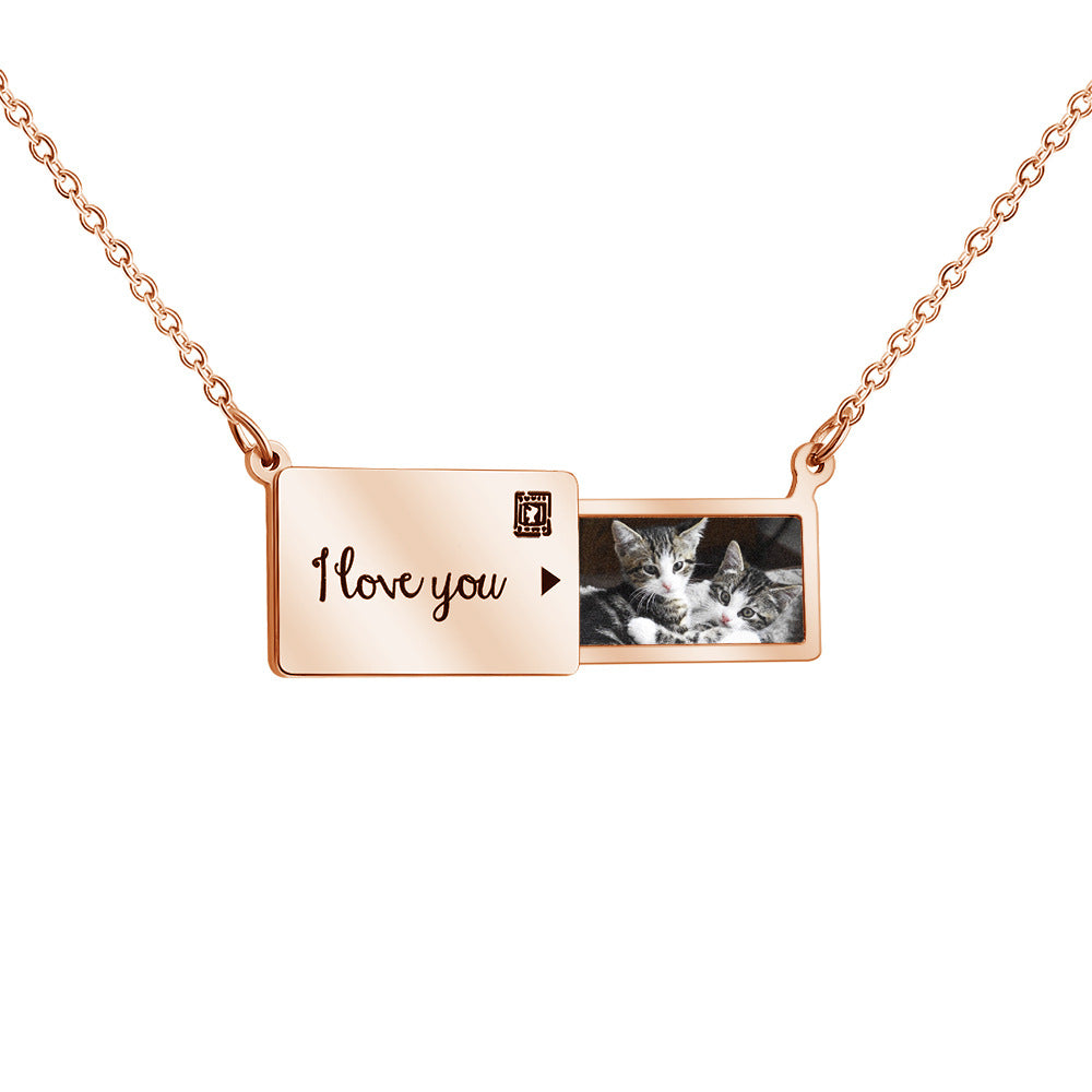 Custom Engraving Photo Envelope Locket Necklace