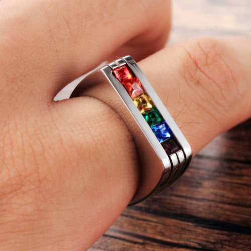 925 Stainless Steel Rainbow Row Men's Ring