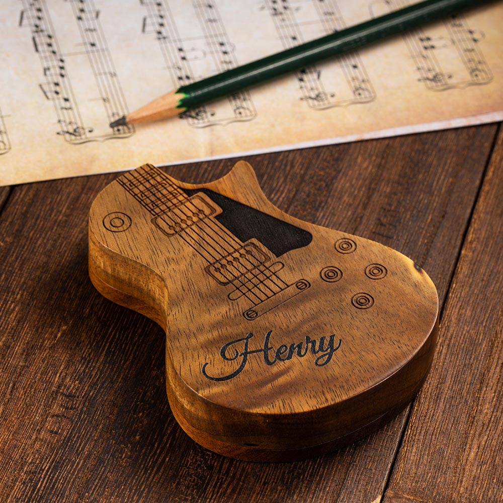 Personalized Wooden Guitar Picks Set of 3 with a Storage Case