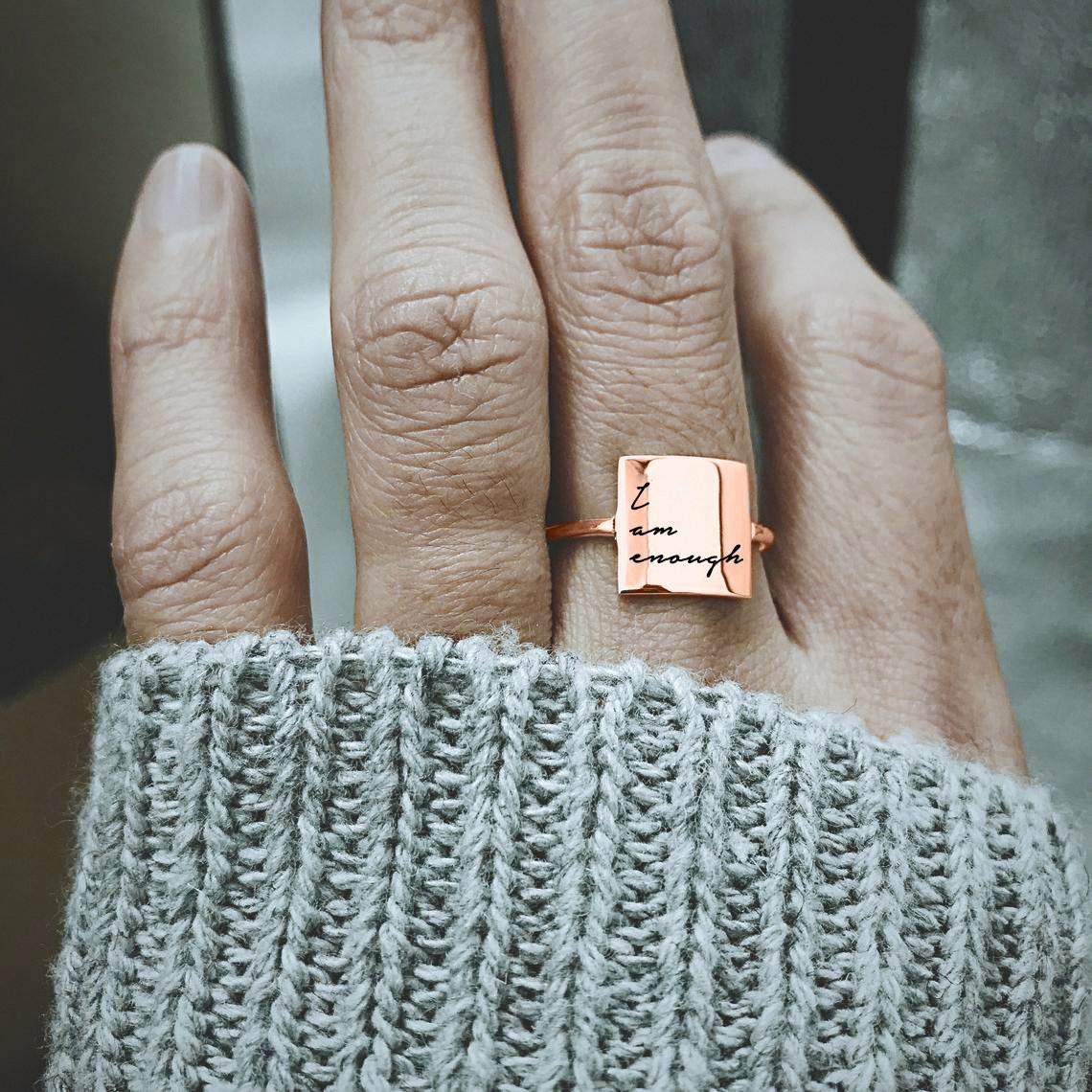 Sterling Silver Personalized Inspirational Ring I Am Enough Ring Choose Joy Ring I Love You More Ring