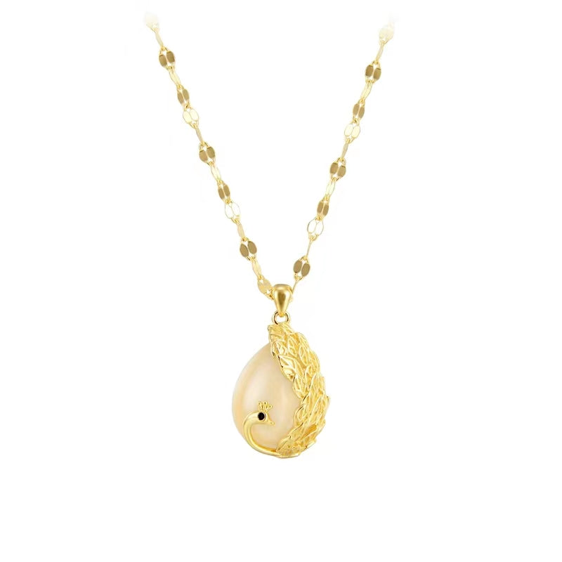 New s925 sterling silver peacock white chalcedony pendant