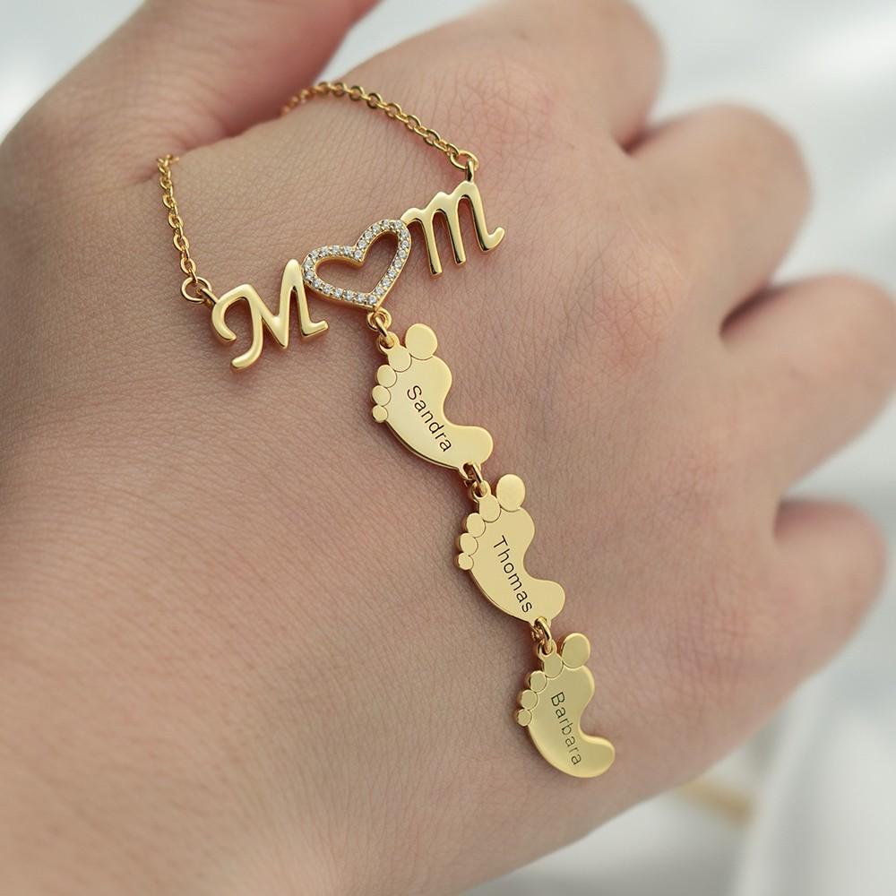 Mother's Day Gift Baby Feet And Mom Necklace