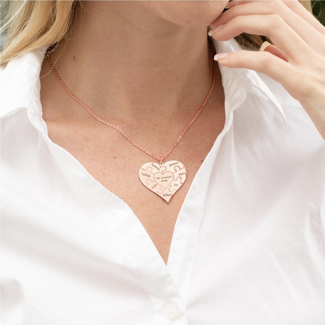Personalized Heart Puzzle Family Name Necklace