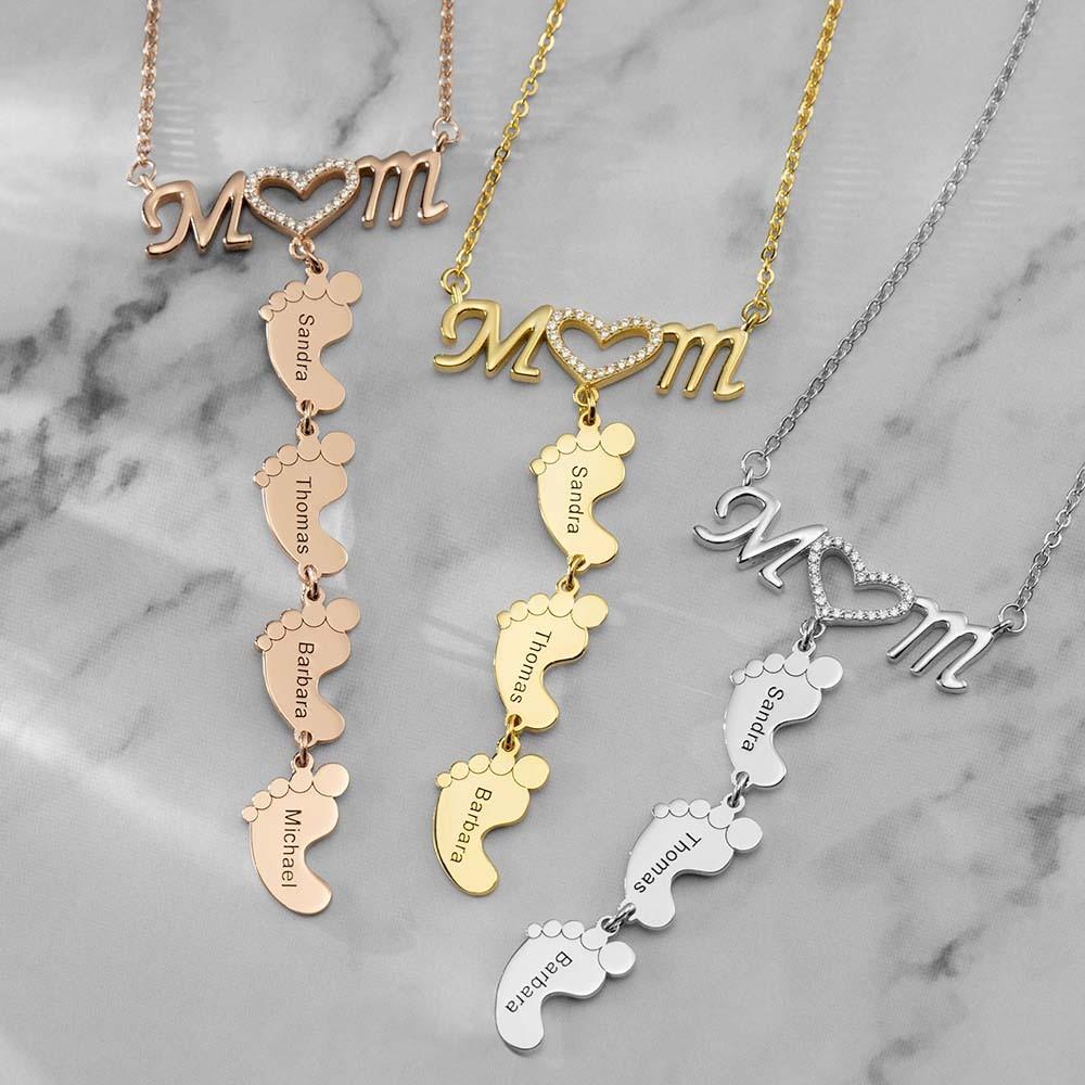 Mother's Day Gift Baby Feet And Mom Necklace