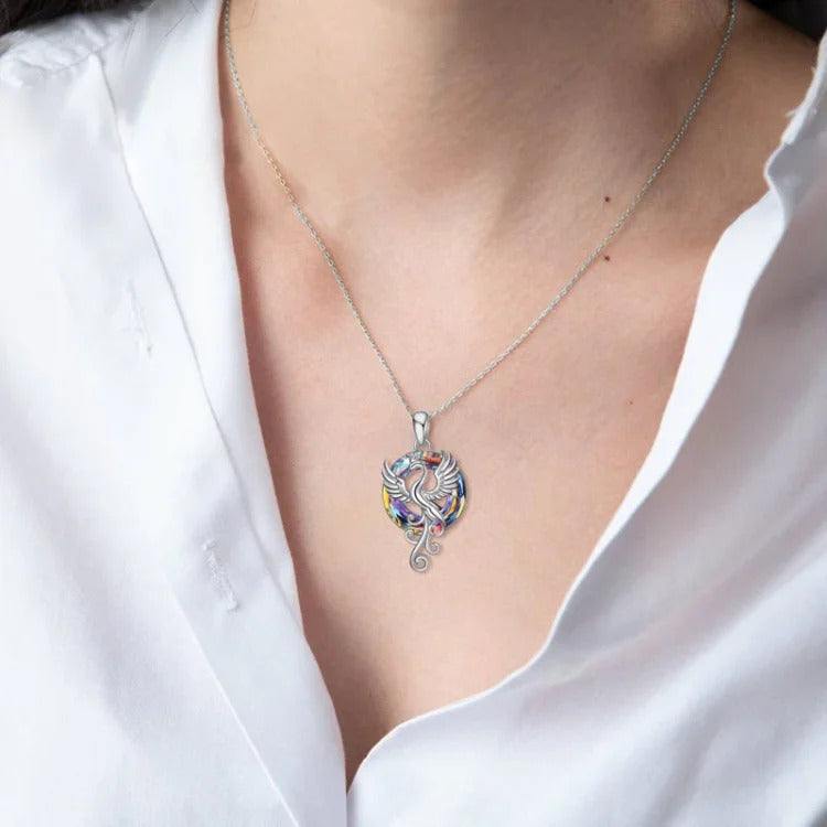 For Self - S925 The Fire inside Me Burns Brighter than the Fire around Me Flying Phoenix necklace
