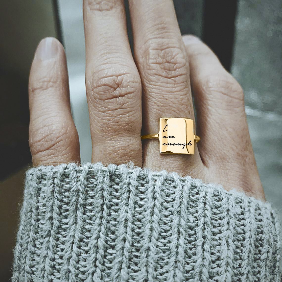 Sterling Silver Personalized Inspirational Ring I Am Enough Ring Choose Joy Ring I Love You More Ring