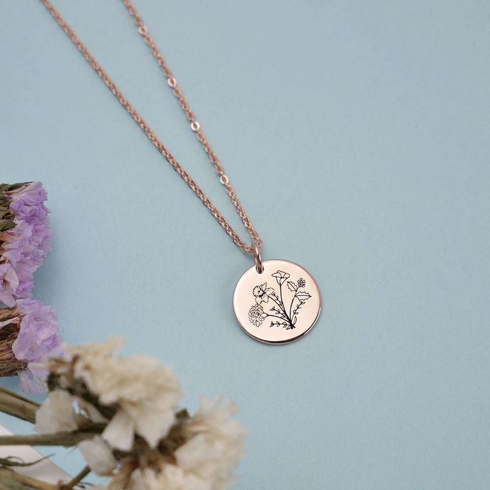 Personalized Birth Month Flower Bouquet Necklace
