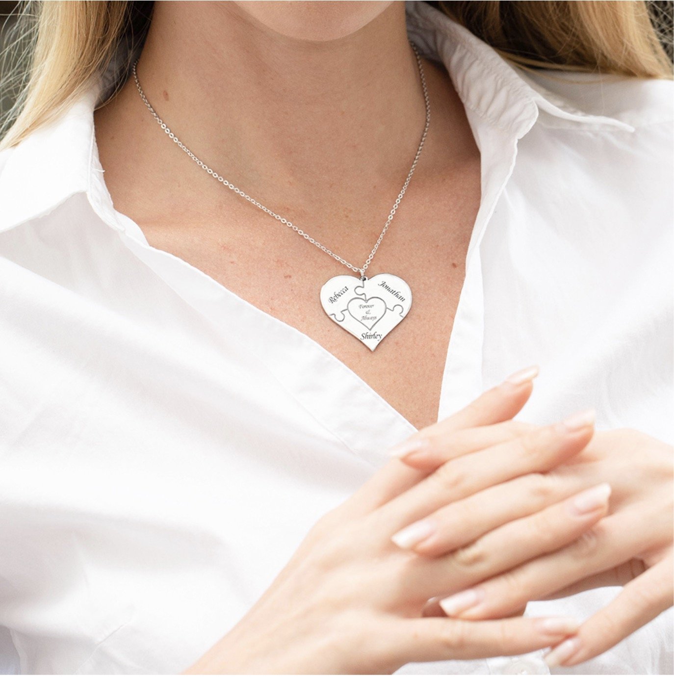 Personalized Heart Puzzle Family Name Necklace