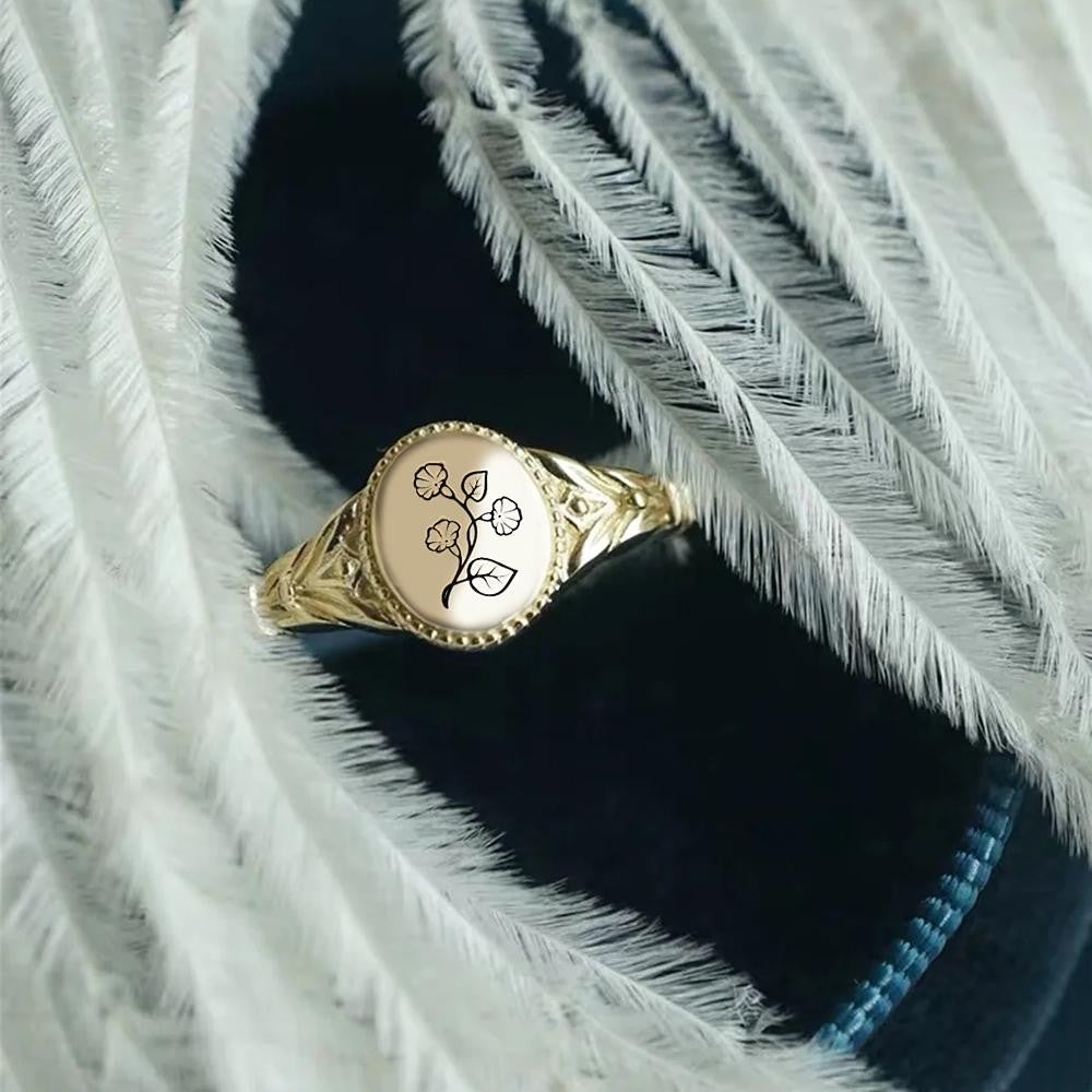 925 Sterling Silver Birth Month Flower Ring Vintage Flower Signet Ring