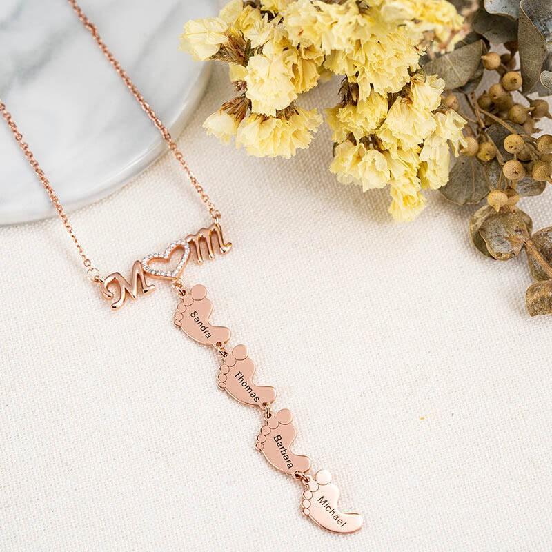 Mother's Day Gift Baby Feet And Mom Necklace