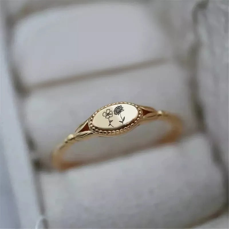 Personalized Birth Month Flower Ring