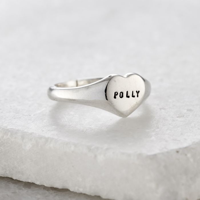 Personalised Handstamped Heart Signet Ring