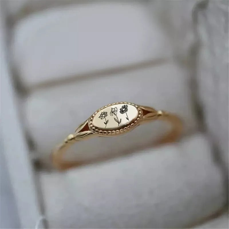 Personalized Birth Month Flower Ring