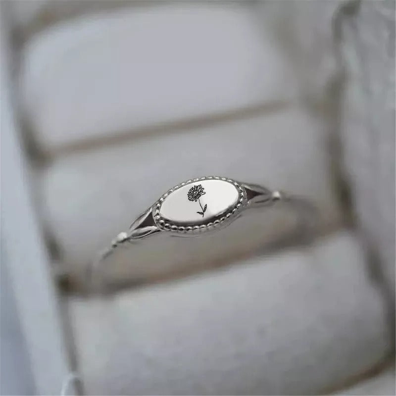 Personalized Birth Month Flower Ring