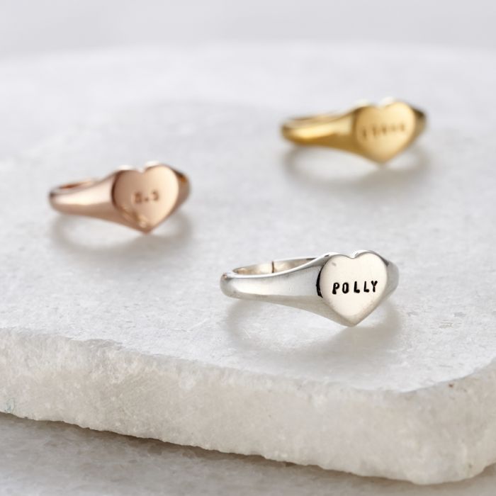 Personalised Handstamped Heart Signet Ring