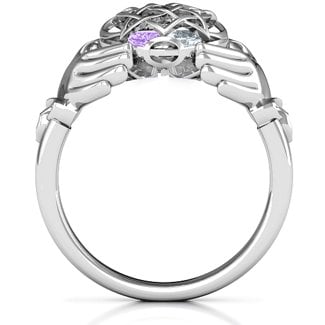 Sterling Silver Caged Hearts Celtic Claddagh Mother's Ring