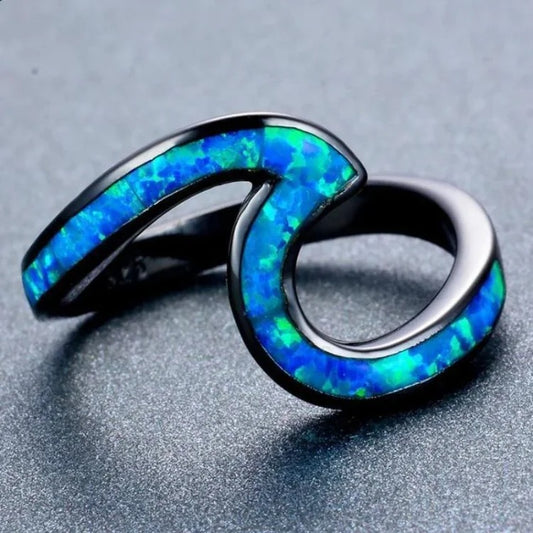 For Granddaughter - S925 I’ll Always be With You Blue Opal Wave Ring