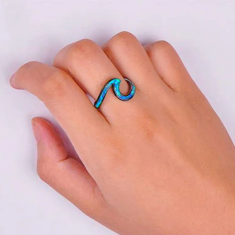 For Granddaughter - S925 I’ll Always be With You Blue Opal Wave Ring