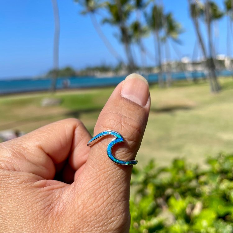 For Granddaughter - S925 I’ll Always be With You Blue Opal Wave Ring