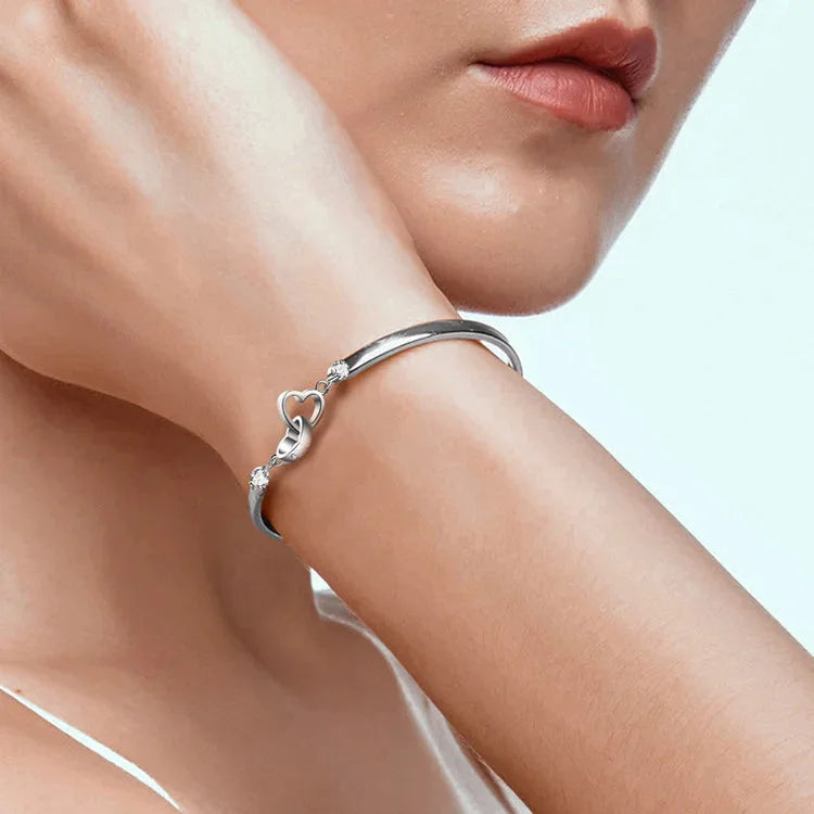 For Mother/Daughter - S925 Mother & Daughter Forever Linked Together Crystal Heart To Heart Bracelet