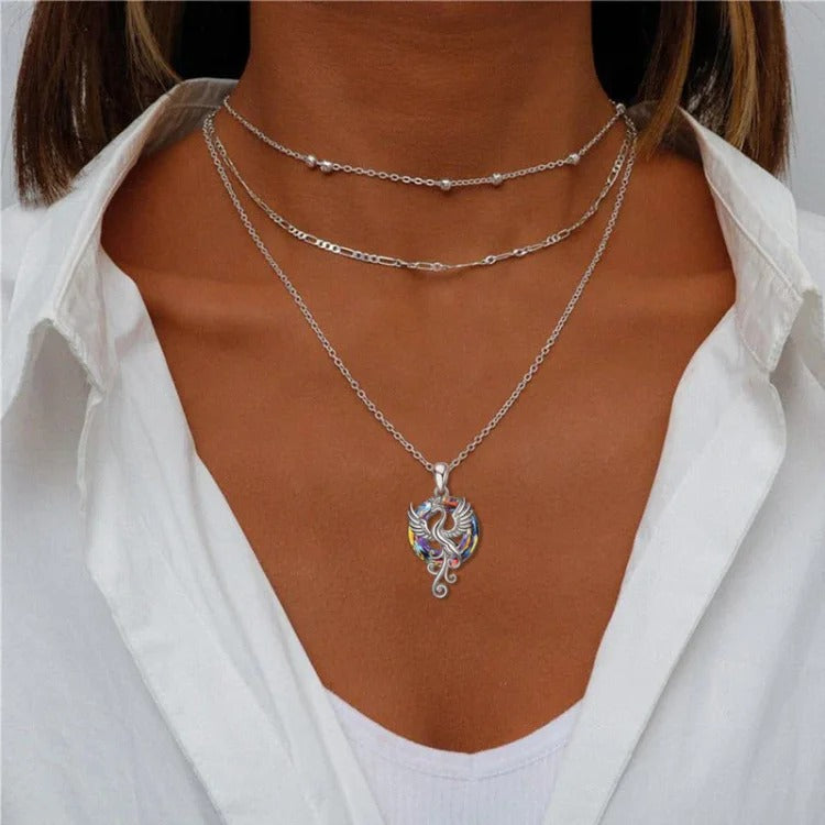 For Self - S925 The Fire inside Me Burns Brighter than the Fire around Me Flying Phoenix necklace