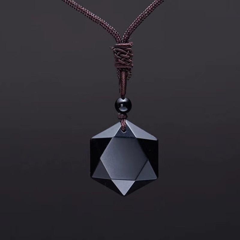 Medivh-Natural Stone Black Obsidian Pendant Healing Necklace