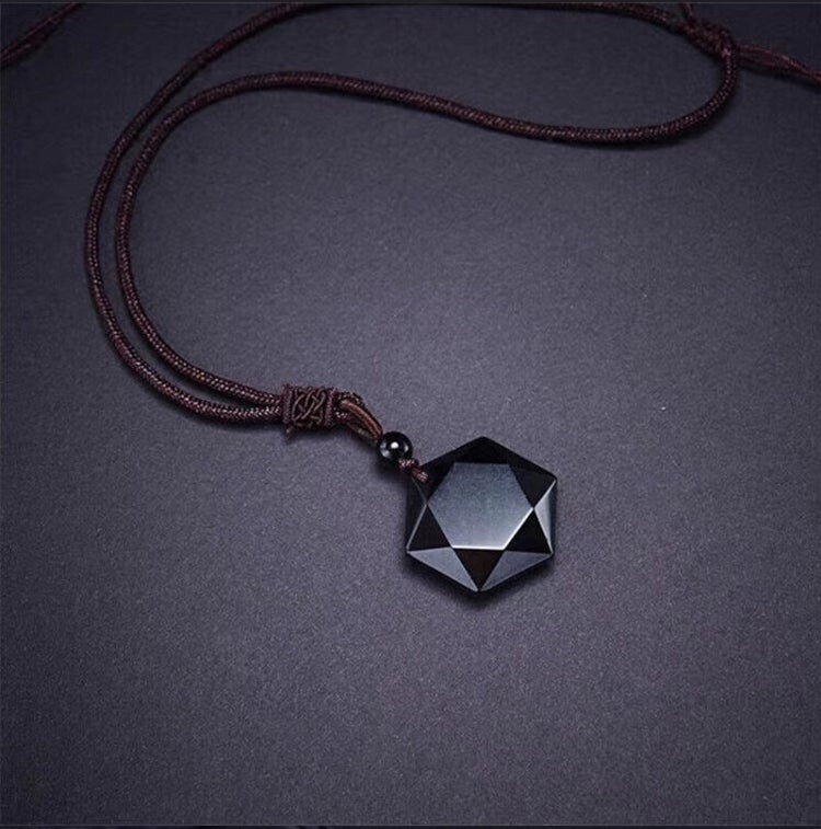Medivh-Natural Stone Black Obsidian Pendant Healing Necklace