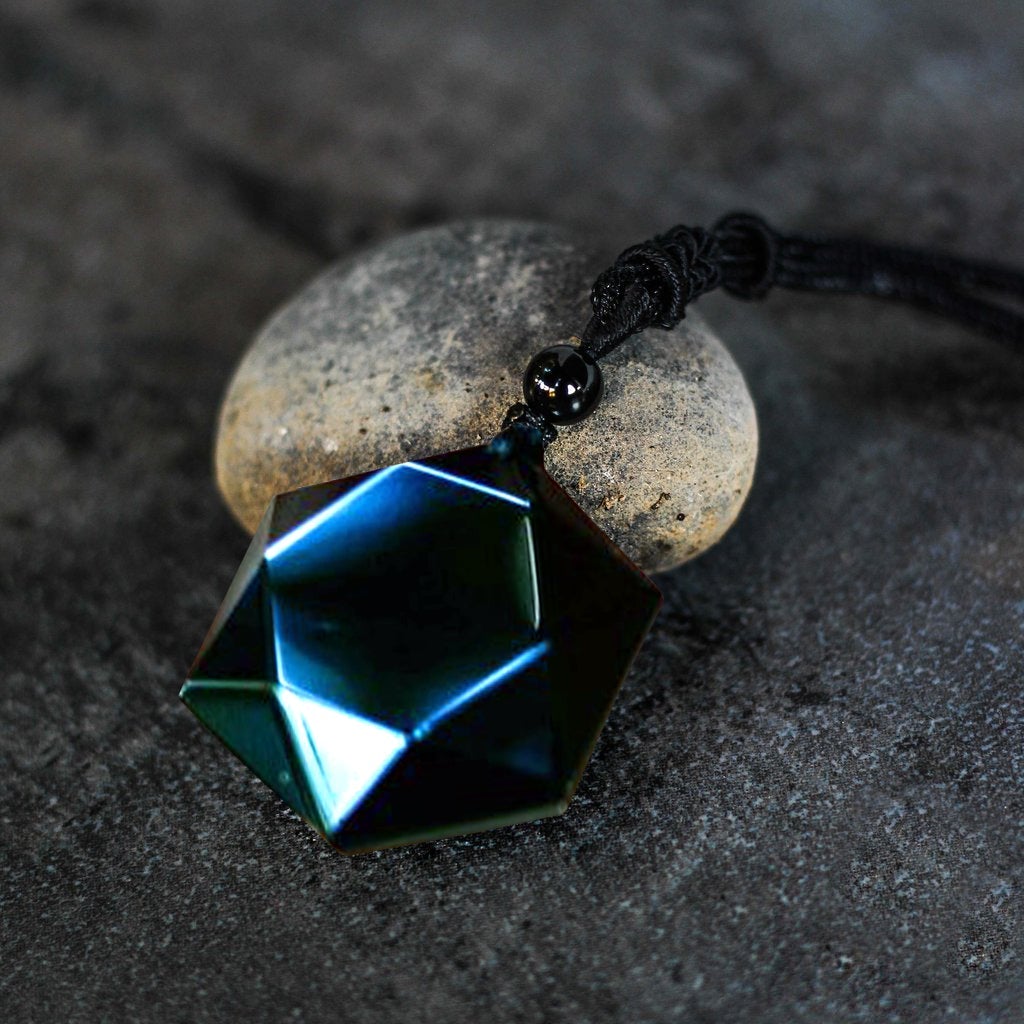 Medivh-Natural Stone Black Obsidian Pendant Healing Necklace