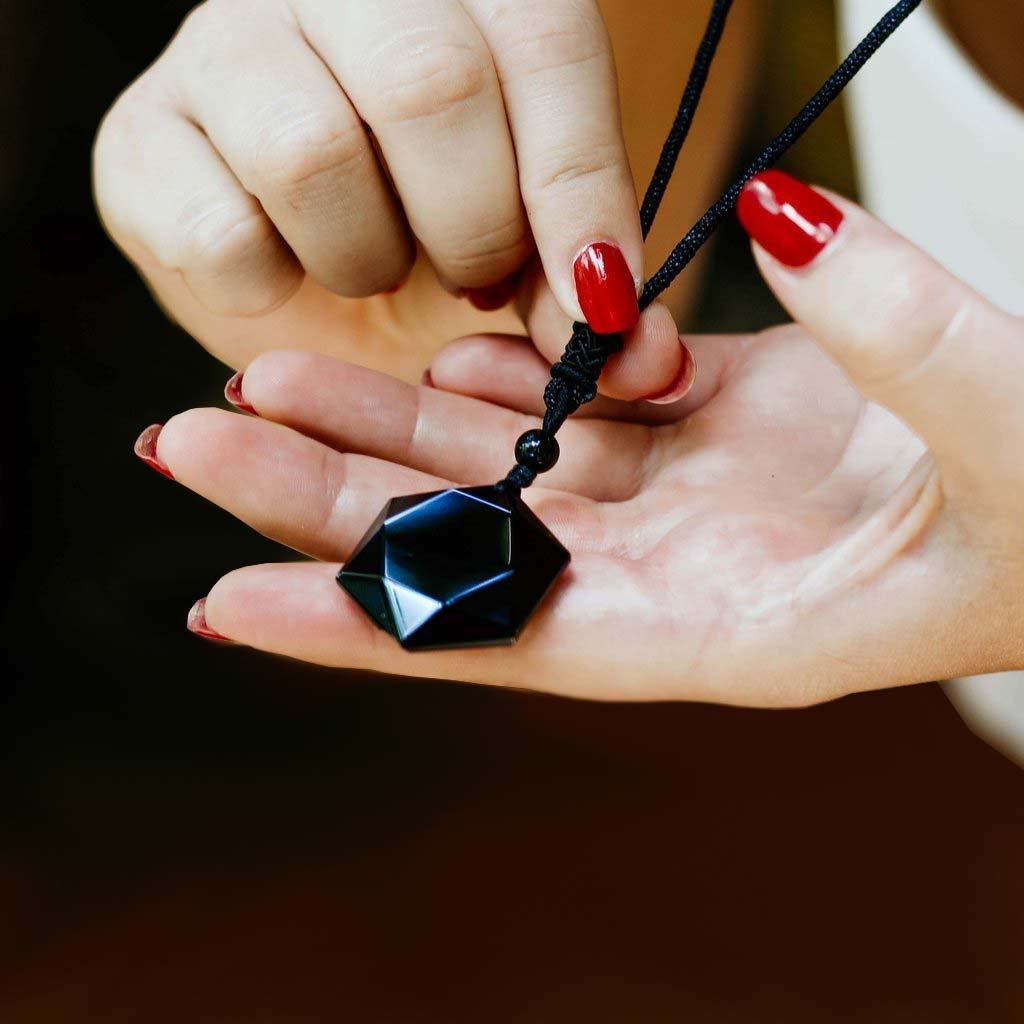 Medivh-Natural Stone Black Obsidian Pendant Healing Necklace