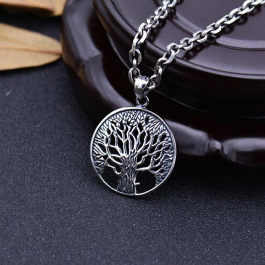 Men's Sterling Silver Tree of Life Pendant Necklace with Sterling Silver Anchor Link Chain
