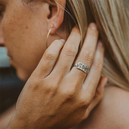 Sterling Silver Birth Month Flower Ring Custom Personalized Gift For Her