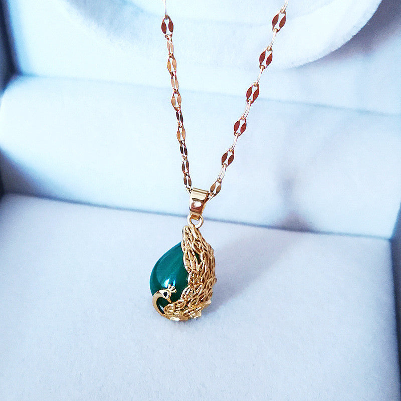 New s925 sterling silver peacock white chalcedony pendant