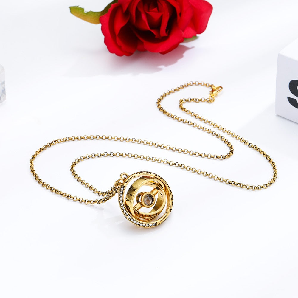 Openable Astronomical Ball Projection Necklace 100 Language I Love You Pendant Necklace