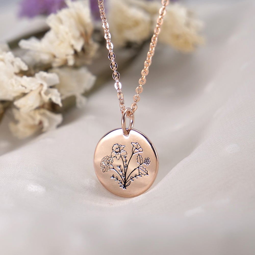 Personalized Birth Month Flower Bouquet Necklace