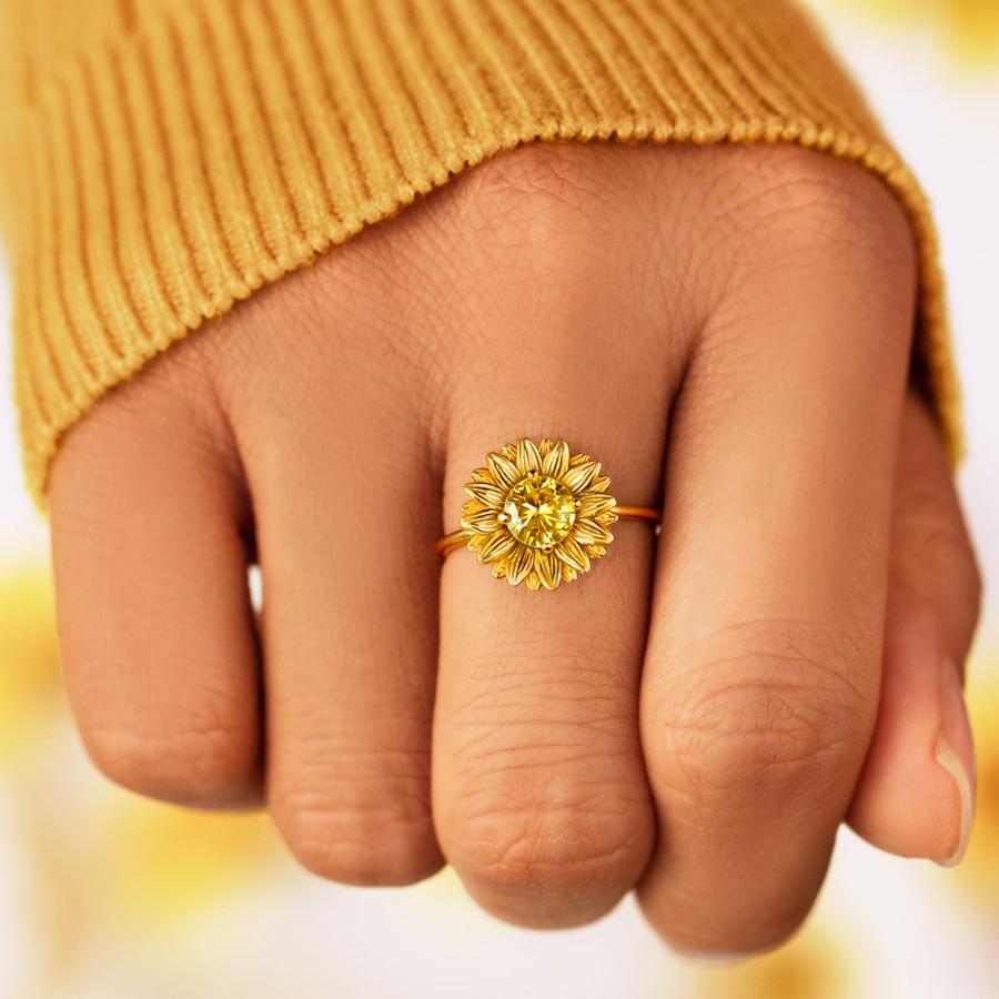 Personalized I Would Change the World for You Sunflower Ring