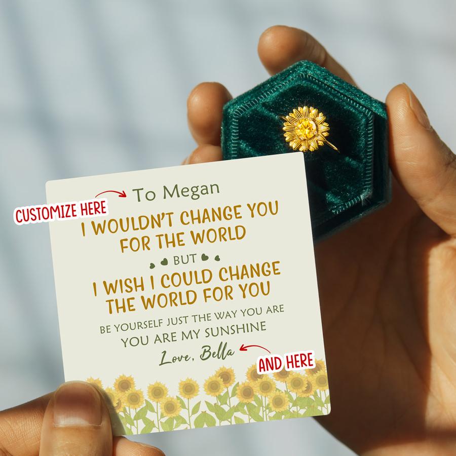 Personalized I Would Change the World for You Sunflower Ring