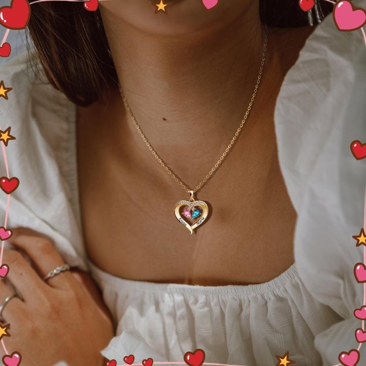 Valentine's Day Gift Forever Love Birthstone & Diamond Heart Pendant Necklace