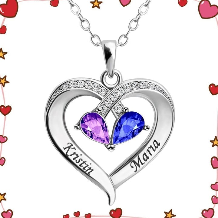 Valentine's Day Gift Forever Love Birthstone & Diamond Heart Pendant Necklace