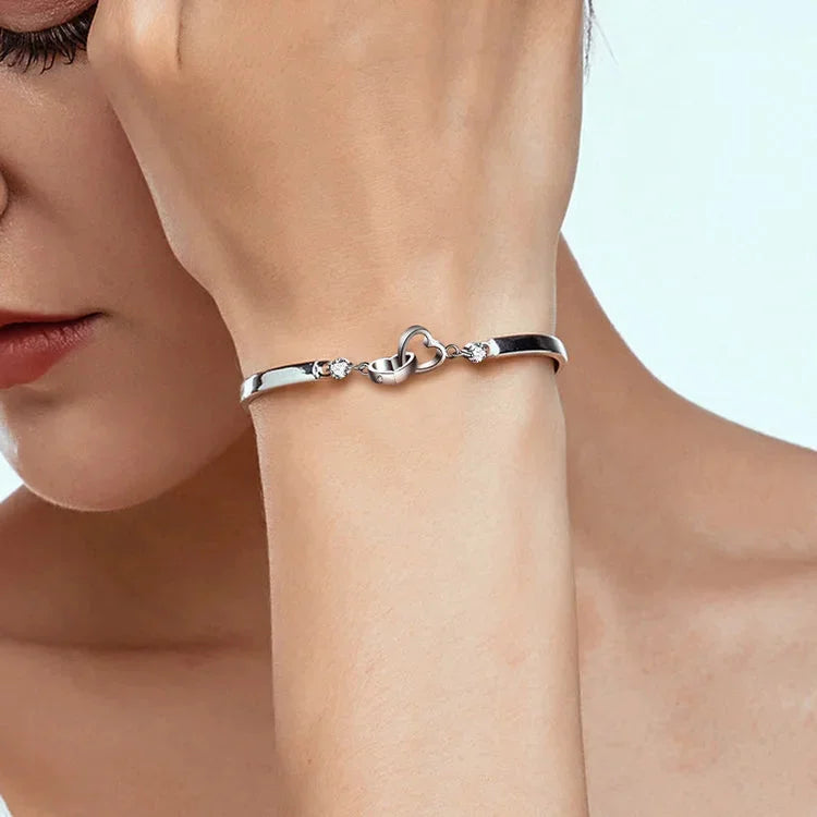 For Mother/Daughter - S925 Mother & Daughter Forever Linked Together Crystal Heart To Heart Bracelet