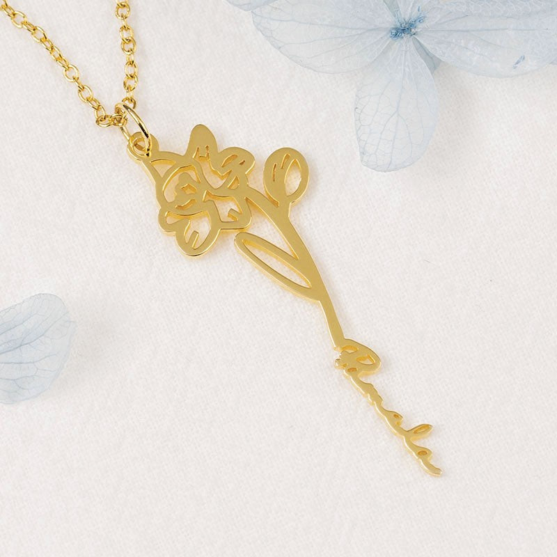 Birth Flower Name Necklace