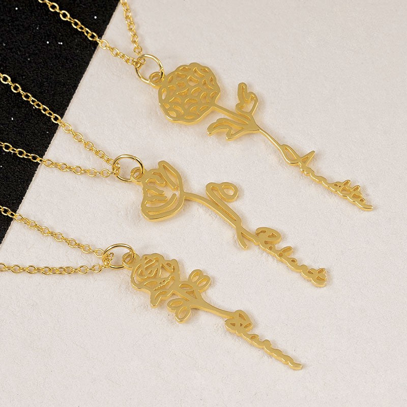 Birth Flower Name Necklace